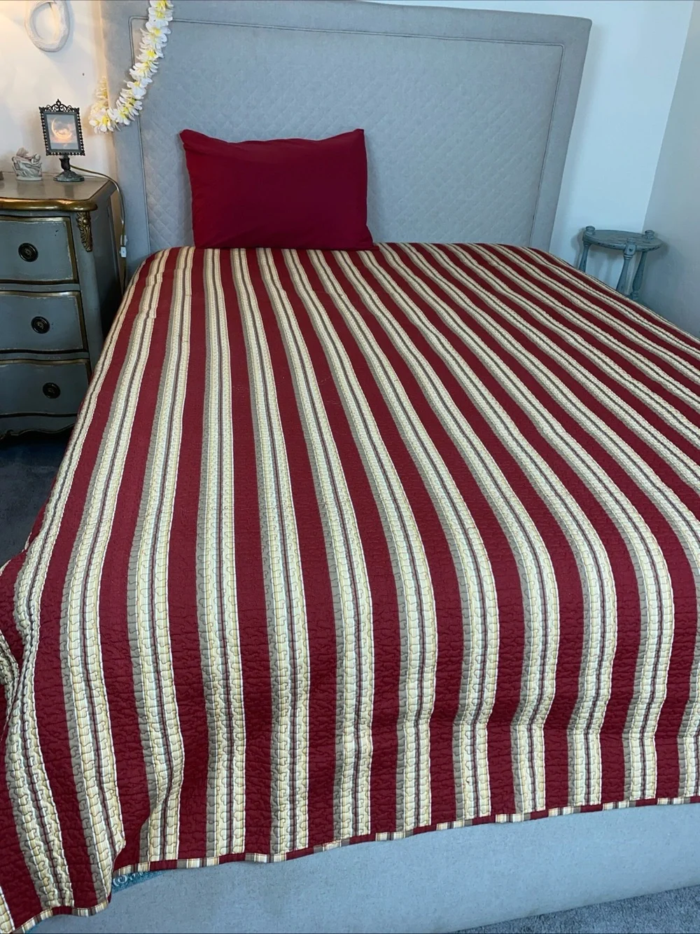 Striped Burgundy Cream Quilt Set 100% cotton
